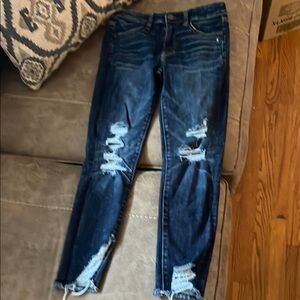 American Eagle Outfitters Blue Skinny Jeans with Distressed Details
